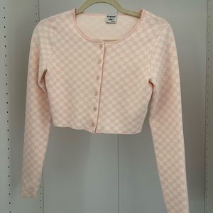 Aritzia Sunday Best Baby Pink and White Checked Cardigan